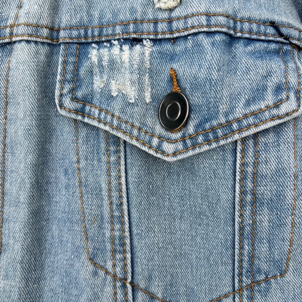 Carbon 2 Cobalt Distressed Denim Jean Jacket Men XXL‎ Trucker Blue Grunge Rugged